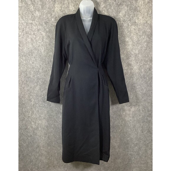 Vintage 70s Evan Picone Wool Wrap Dress Size 8 Union Made Pockets Shoulder Pads - Picture 2 of 16